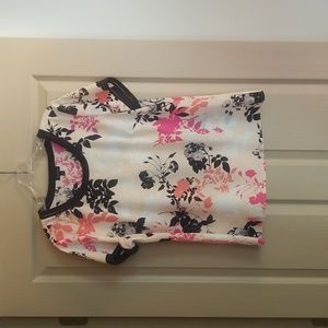 Talbots Pink and Black Floral Short Sleeve Blouse with Trim, Size 10, Worn Once